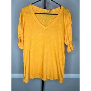 Michael Stars OS Gracie Saffron V-Neck Supima Cotton Puff Sleeve Top NWT